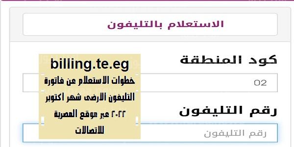 billing.te.eg خطوات الاستعلام عن فاتورة التليفون الارضى شهر اكتوبر 2022 عبر موقع المصرية للاتصالات