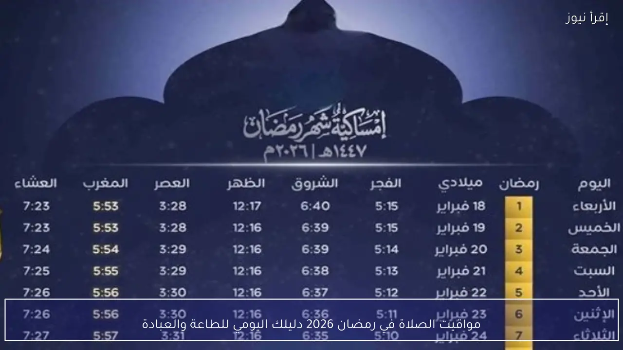 إمساكية رمضان.. مواقيت الصلاة في رمضان 2026 دليلك اليومي للطاعة والعبادة
