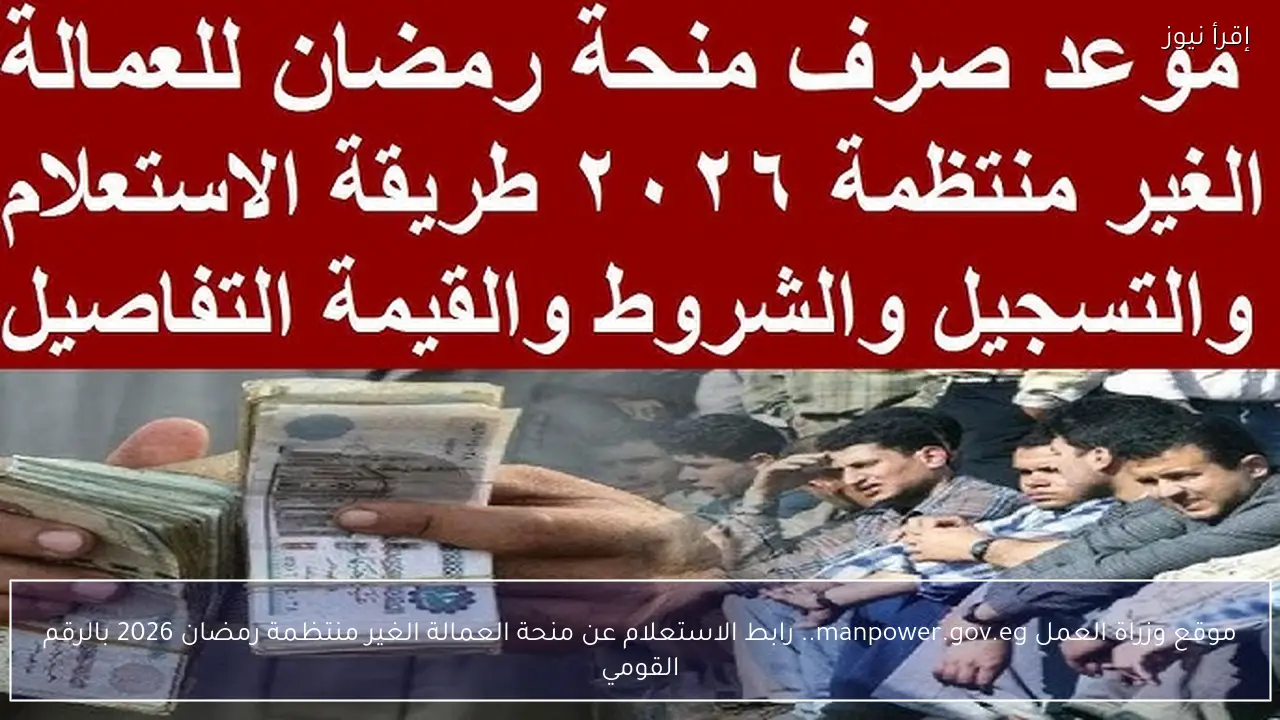موقع وزراة العمل manpower.gov.eg.. رابط الاستعلام عن منحة العمالة الغير منتظمة رمضان 2026 بالرقم القومي