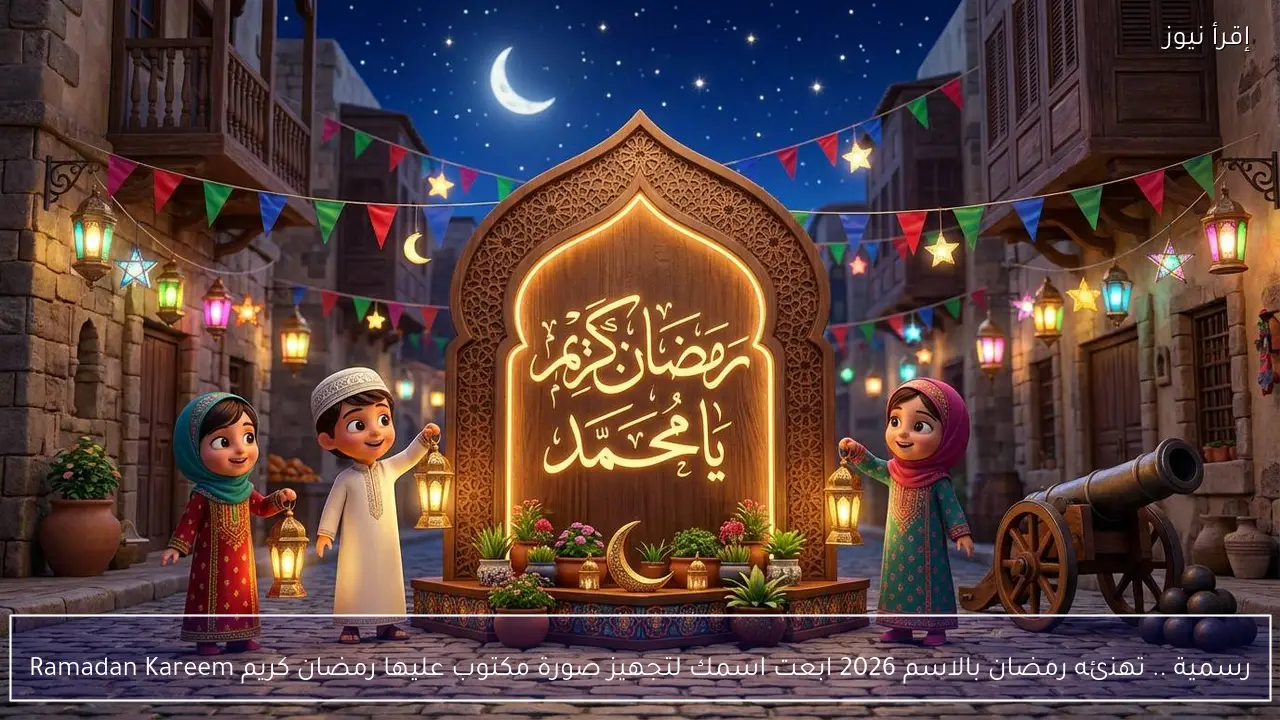 رسمية .. تهنئه رمضان بالاسم 2026 ابعت اسمك لتجهيز صورة مكتوب عليها رمضان كريم Ramadan Kareem